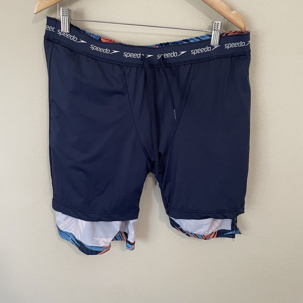 Speedo Men's XL Tech-volley Swim Shorts UV 50+ Blue Tropical 8” Inseam Lined - Picture 9 of 10